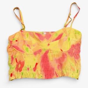 Stradivarius Yellow and Pink Tie-Dye Crop Top